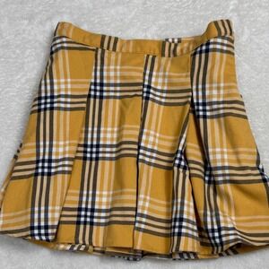 SO Mustard Yellow Plaid Pleated Mini Skirt Womens Sz 0 Preppy Clueless Acadamia